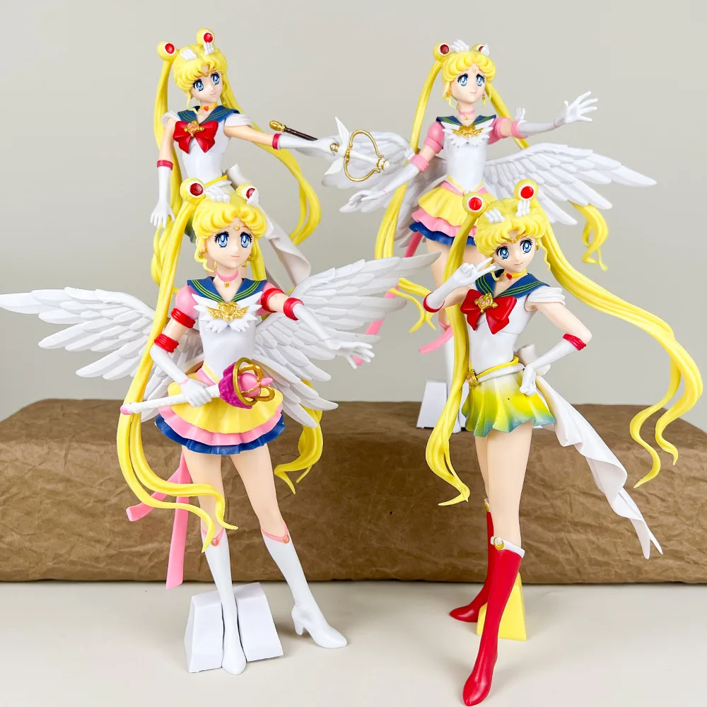 Neue Cartoon 23cm Anime Sailor Moon Tsukino Actionfigur mit Flügeln Spielzeugpuppe Kuchendekoration PVC-Modell Mädchengeschenk für Kinder – Detail 6