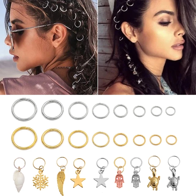 120 Pcs Hair Braiding Beads,Braid Cuffs Adjustable Metal Hair Braid Beads  Rings Cuff Hair Beauty Decoration Tools Accessories