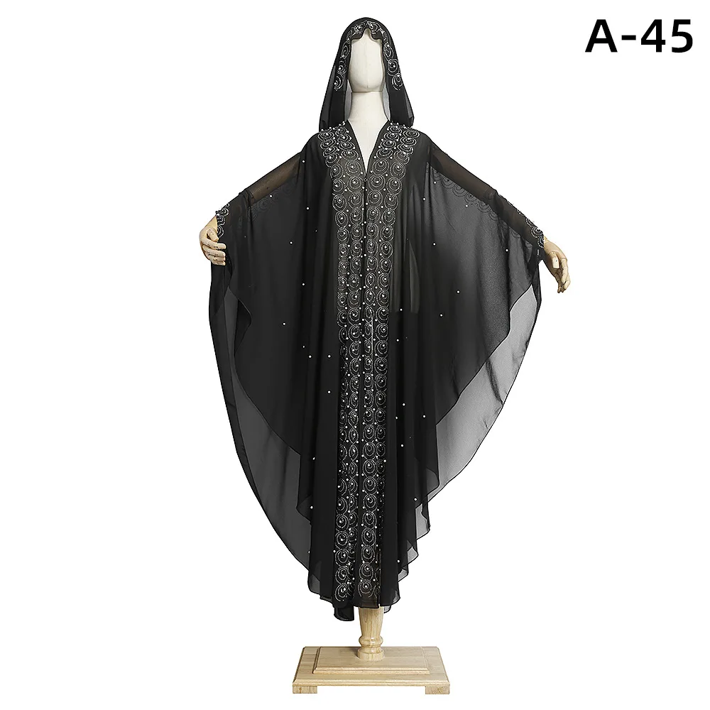 african style clothing Muslim Dress Kaftan Abaya Women Kimono Dubai Open Abayas Turkish Stones Chiffon Hooded Dress Elegant African Plus Size 2022 african dress style