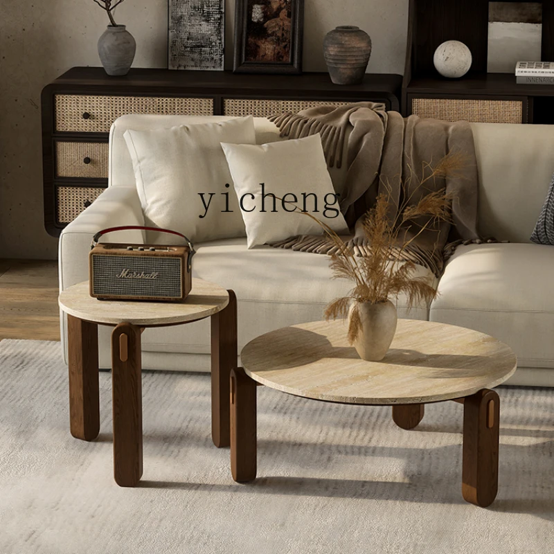 

Zf Cave Stone Coffee Table Living Room Home Small Apartment Bed & Breakfast Retro Quiet Style Creative Solid Wood