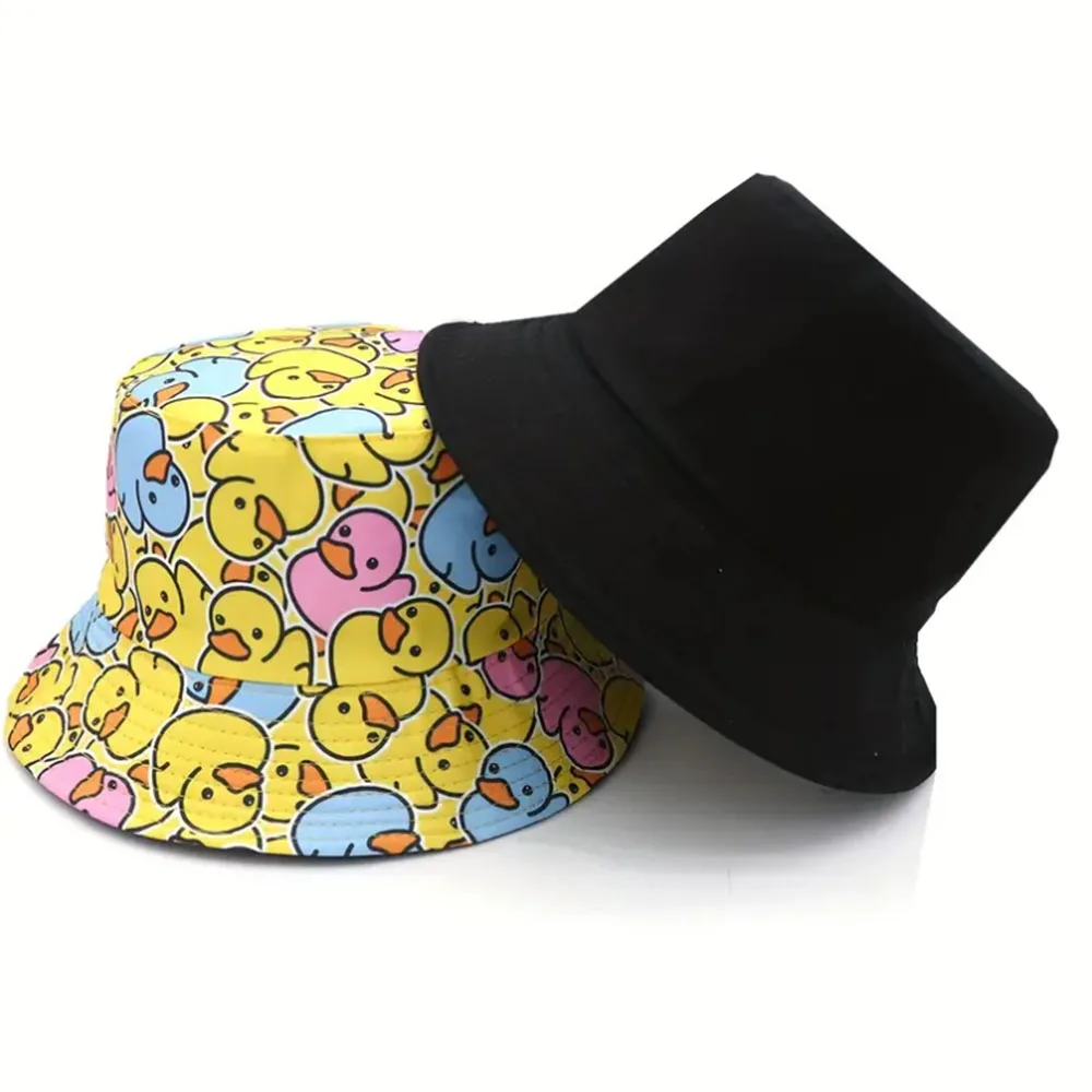 Fisherman Hat 2pc Fashion Duck Printed Reversible Cartoon Basin Hat Lightweight For Women and Men