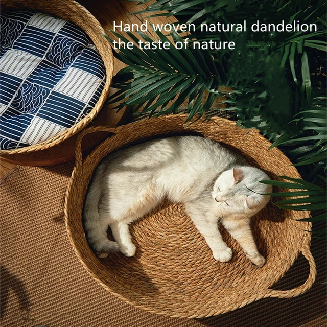 Pure Manual Cat Bed House Rattan Woven Four Seasons Nest Cat Scratch Board General Dandelion Woven Cool Pet Home Cat Accessories 5