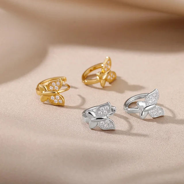 Aesthetic Stainless Steel Hoop Earrings For Women Gold Minimalist Heart Snake Flower Zircon Earring Korean Fashion Jewelry 2022 E2300G-3