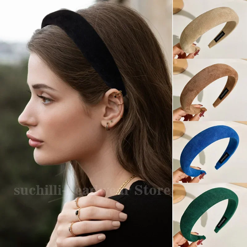 Fashion Women's Hair Hoop Hairband Solid Plush Headband Wide Padded Headwear for Girls Chic Hair Band Headwear Hair Accessories