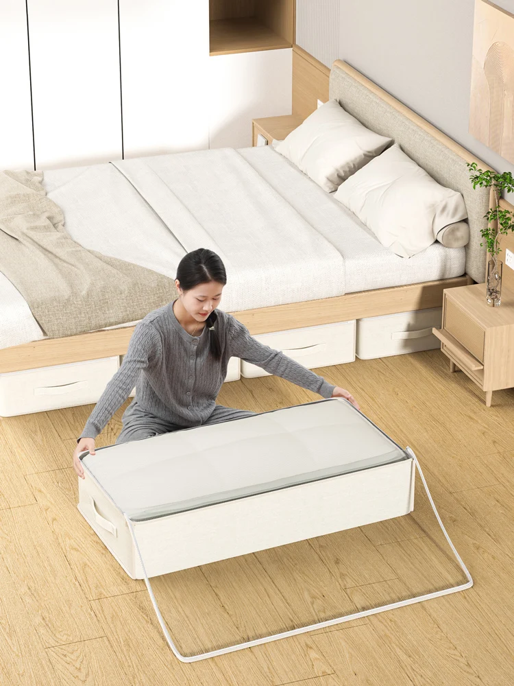 1PC cotton and linen see-through bed bottom storage bag Household goods storage bag clothing storage bag 3
