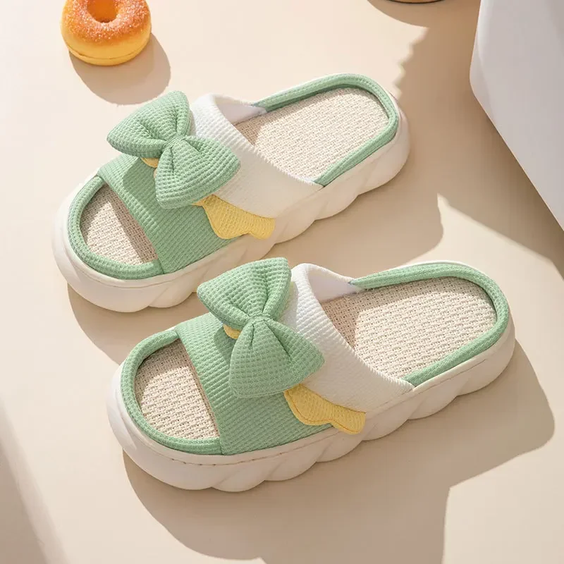 Women Slippers Summer Four Seasons Indoor Home Sandals and Slippers Cute Cartoon Thick bottom linen House Slippers Shoes
