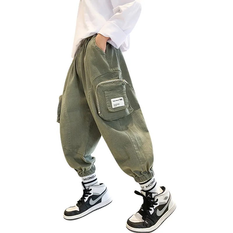 

Spring Autumn Kids Zipper Pocket Cargo Pants Fashion Hip Hop Sweatpants Boys Casual Sports Pants for Teen Boys Children Trousers