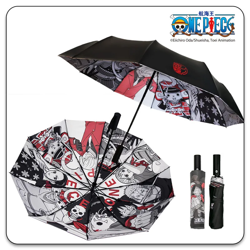 

NEW One Piece Anime Ten Bones Luffy figure Straw Hat Group Animation Auto Open Contracted Rain Proof Sunshade Umbrella gifts