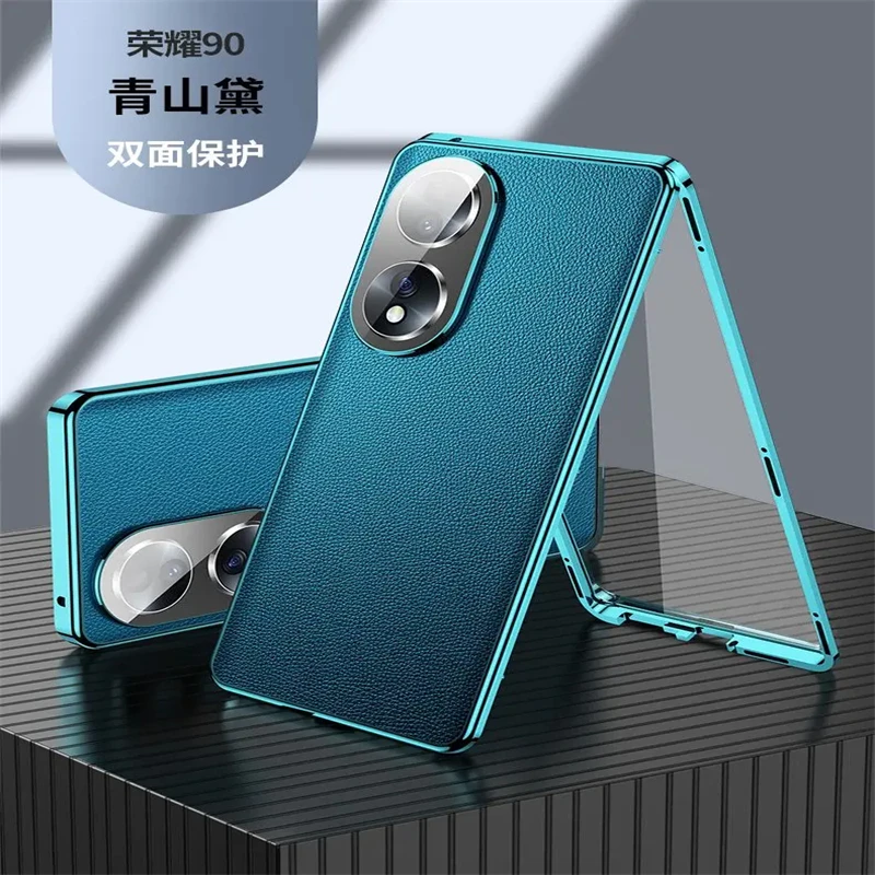 Magnetic Glass Leather Protective Phone Case with 360° Full Protection