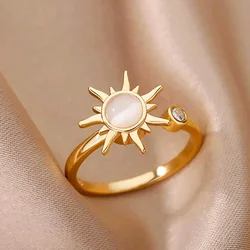 Elegant Green Stone Adjustable Ring - Gold - Tone Stainless Steel Jewelry - Resizable (JZ3805G - 1 - SL21)