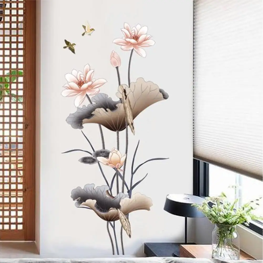 

YOUZI Chinese Style Lotus Flower Wall Sticker Self Adhesive Wallpaper Wall Decals Home Decor For Bedroom Living Room