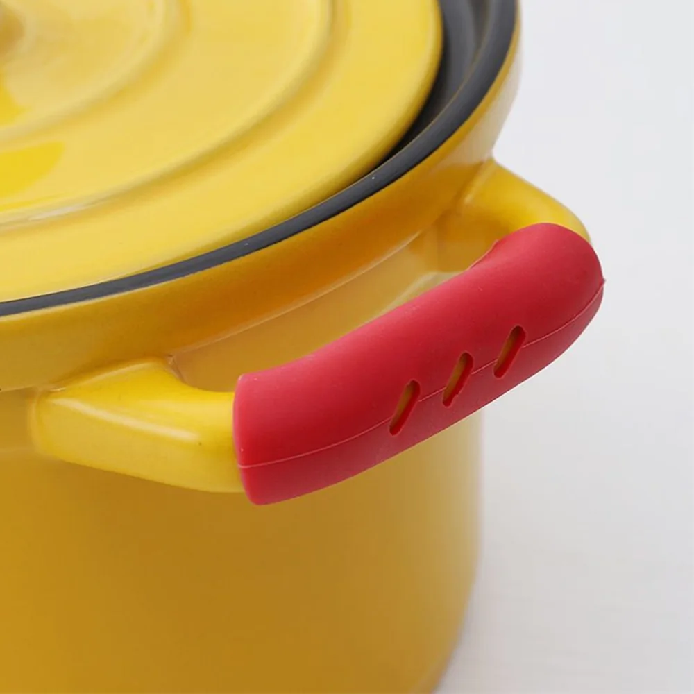 4PCS Silicone Pan Handle Cover Heat Insulation Covers Pot Ear Clip Steamer Casserole Pan Handle Holder Non-slip Kitchen Tool