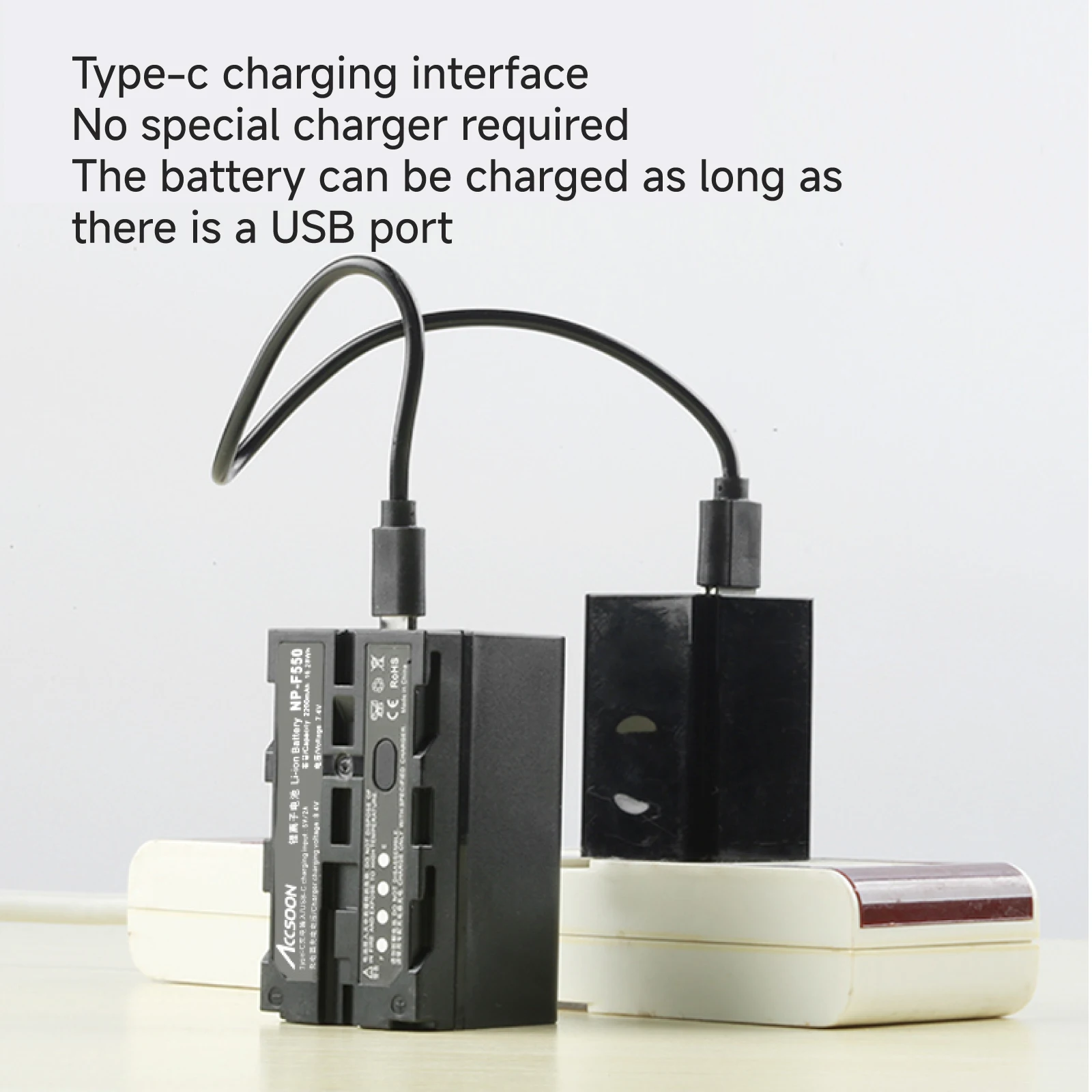 Accsoon NPF550 Battery 2200mAh USB-C Charging Port LED Video Light Compatible for Sony Canno Camera Panel Lamp Photography
