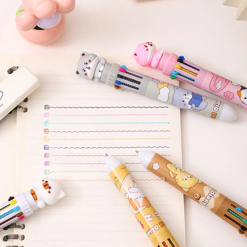 창의적인 고양이 볼펜, 귀여운 프레스 볼펜, 학교 사무실 글쓰기 용품, 문구 선물, 10 색, 36 개/로트