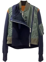 Fashion Fake Two Patchwork Design Cargo Coat Women's New Loose Hot O-neck Long Sleeve Jacket Female 2023 Spring
