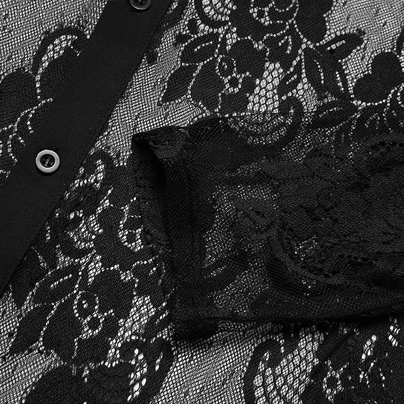 Men s Stylish Floral Print Lapel Neck Long Sleeve Button-Down Shirt with Mesh Detailing for Casual Summer Fashion