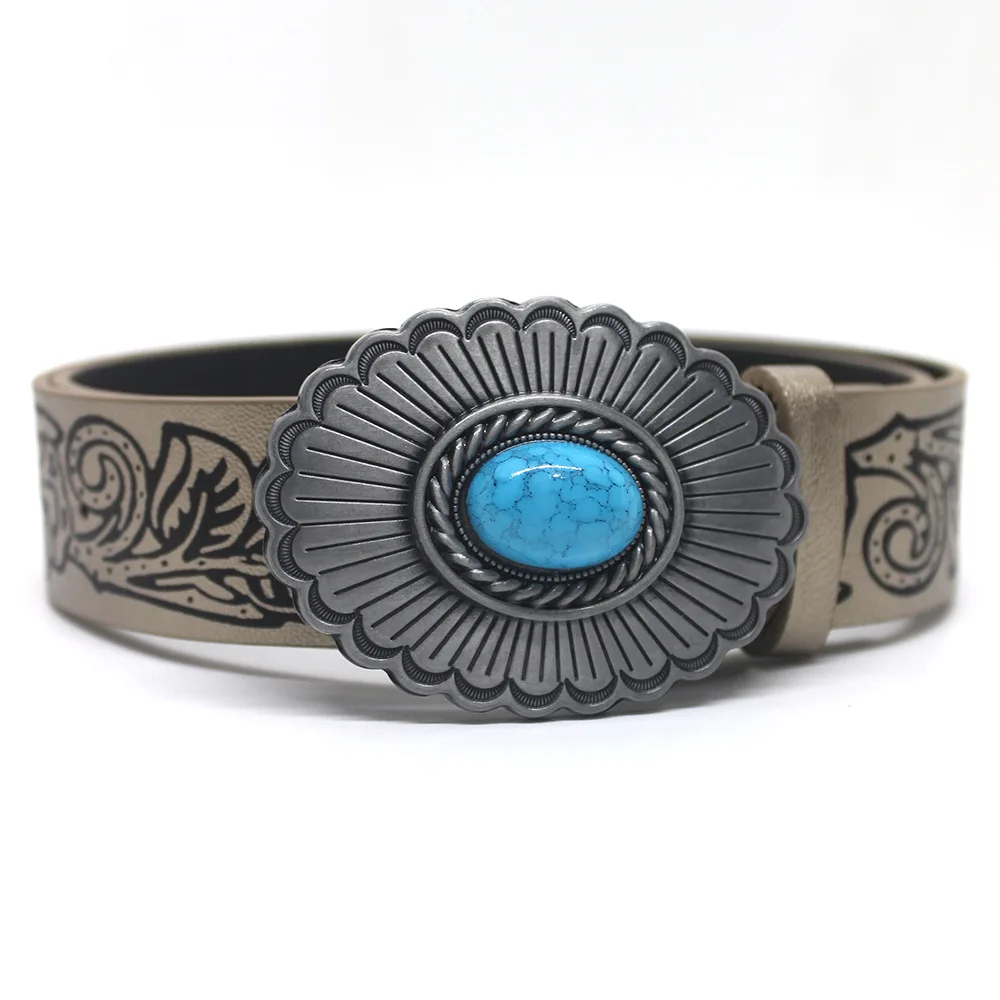 

Trend New Sapphire Turquoise Decorative Embossed Belts for Women Jeans Skirt Accessories Fashion Joker Belts Leather Belt Men