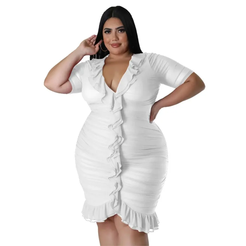 

Women's Dress 2023 Summer Fashion Casual Fresh Plus Size Clothing With Mesh Lining Fabric Perspective Double Ruffled Sexy Dress