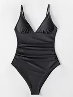 Women's One Piece Swimsuit Tummy Control V Neck Ruched Push Up Padded Bathing Suits Summer Beach Swiwear 6
