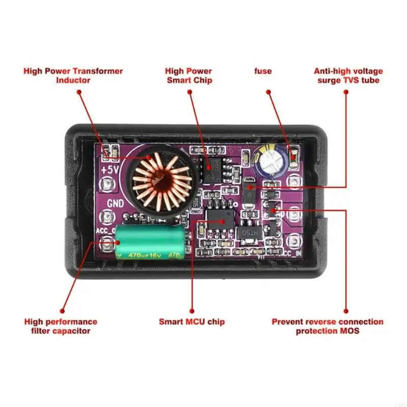 D5BE Hard Wire for Dashcam USB C Port with Overcurrent & Short Circuit Converts 12V 24V to Stable 5V/3A Output