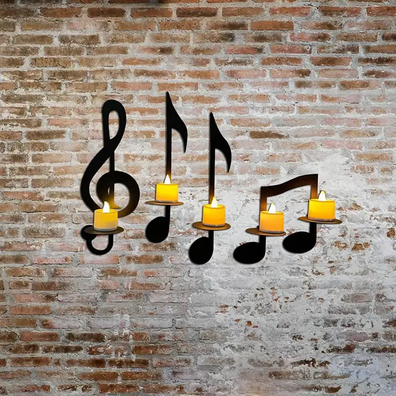 Music Note Wall Decor 4 Pcs Iron Candle Holder Decorations Tea Light Candle Rack Musical Symbol Decor For Home Office Classroom