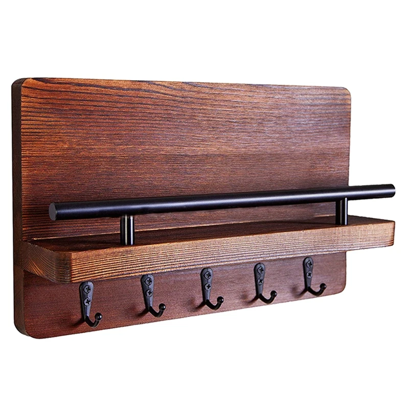 

Key Holder Pine Wall Key Hanger For Wall With Shelf,Wood Wall Shelf With Hooks,Mail Organizer For Wall Mount