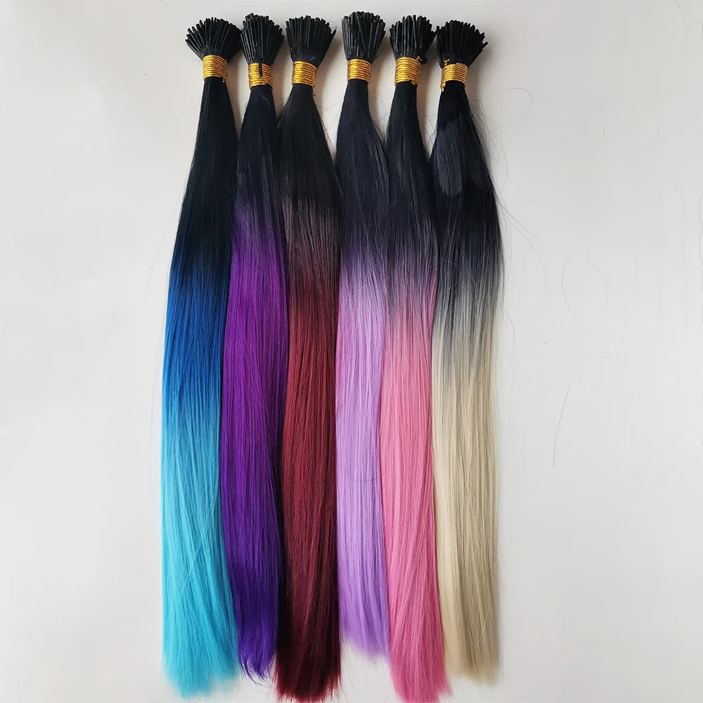Colorful Hair Extensions I Tip Hair Rainbow Hairpieces Ombre Color 16inch 100 Strands/set For Women Synthetic Accessiories