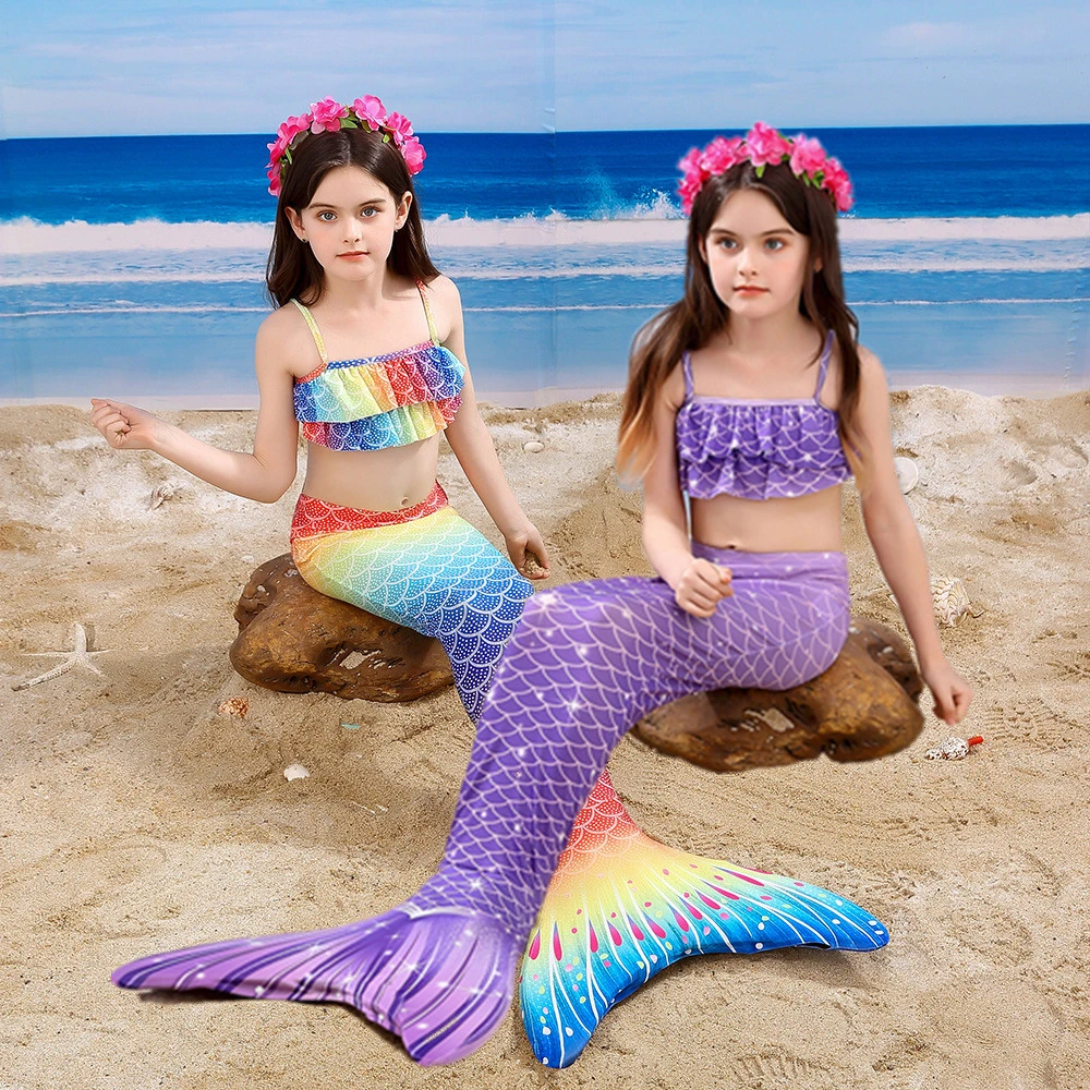 Kids Girls Swimming Mermaid Tail Mermaid Costume Cosplay Children Swimsuit  Fantasy Beach Bikini Can Add Monofin Fin Halloween - Cosplay Costumes -  AliExpress