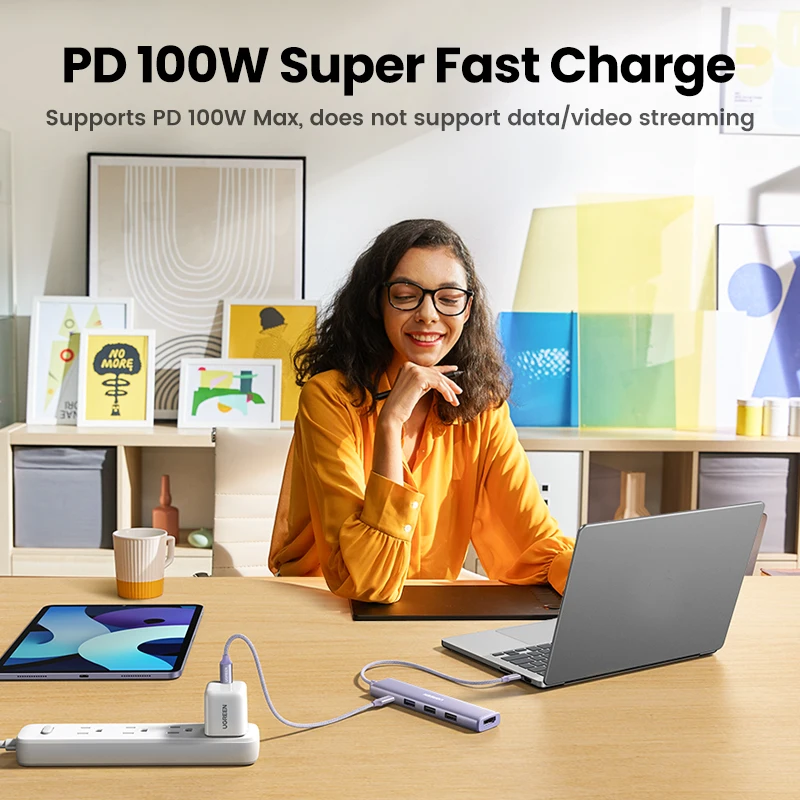 UGREEN USB C 허브 C타입 HDMI 어댑터, 맥북 아이패드 프로 에어 노트북용 도킹 USB-C 3.1 스플리터, 5 인 1, 4K30Hz, PD100W