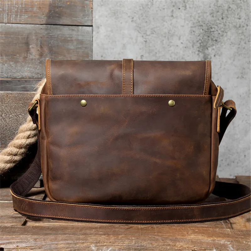 Vintage crazy horse cowhide men's messenger bag high-quality natural genuine leather designer daily work shoulder bag