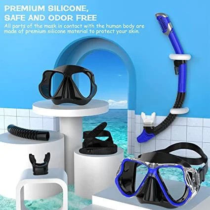 Junhaiins Snorkeling Set Anti-Fog Silicone Tempered Glass Diving Mask, Adult Goggles Leak-Proof Snorkeling Mask for Man 6