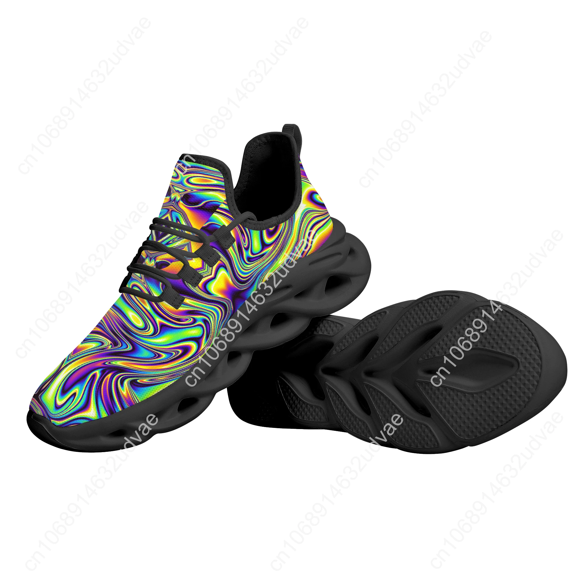 Fashion Trippy Colorful Mesh Breathable Outdoor Shoes Comfortable Casual Shoes Spring Running Shoes Soft Flat Shoe