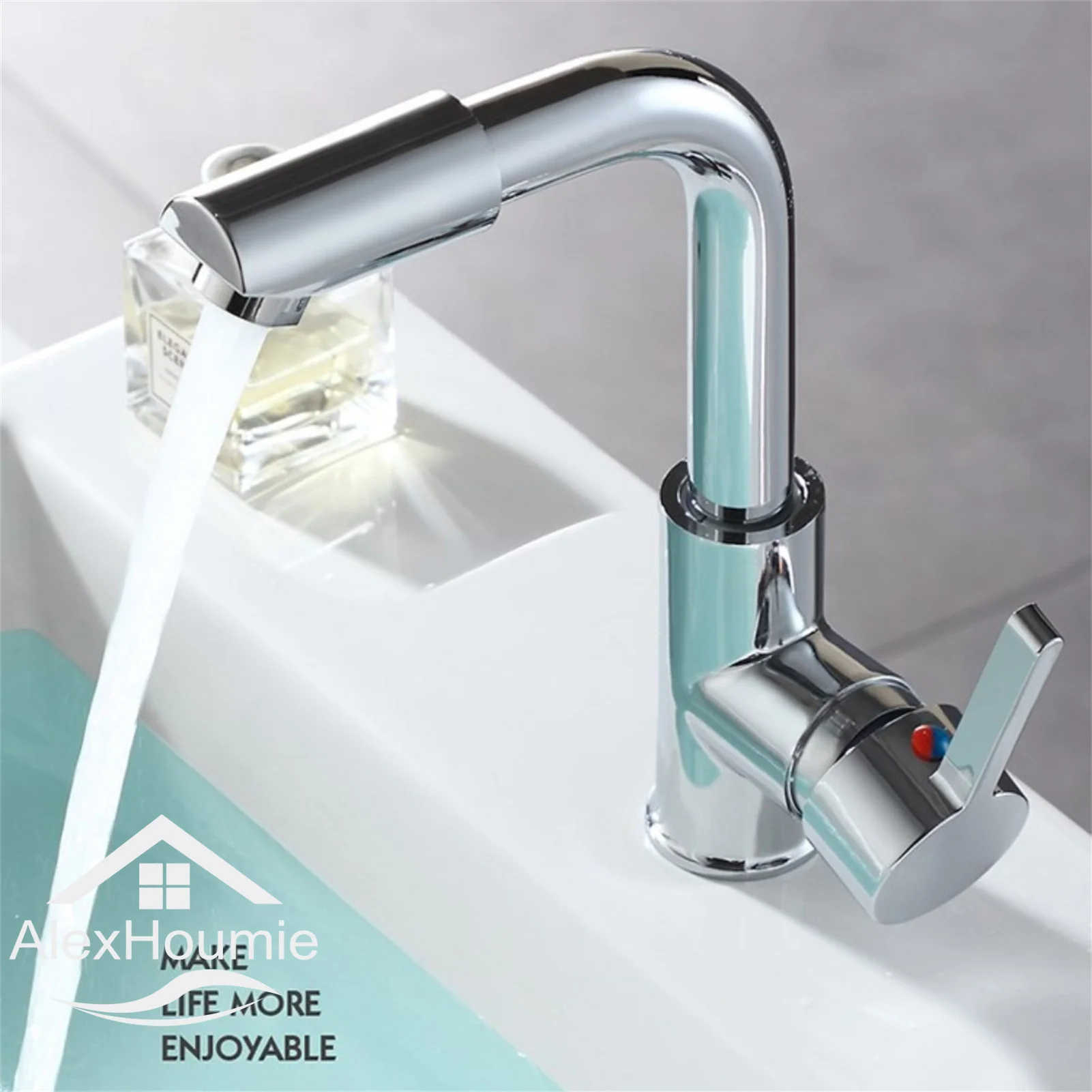 Bathroom Hot and Cold Faucet Basin Water Faucet New Washbasin Tap Deck Mounted Singel Handel Single Hole Chrome