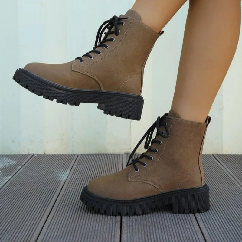 Ladies Shoes 2023 Brand Cross-tied Women's Boots Hot Sale Color Matching Daily Boots Women High Quality Round Toe Mid-Calf