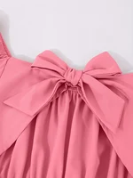 Robe bouffante grande taille pour femmes, décontractée, mignonne, élégante, épaules dénudées, manches lanternes, nœud, couleur unie, printemps et été 5