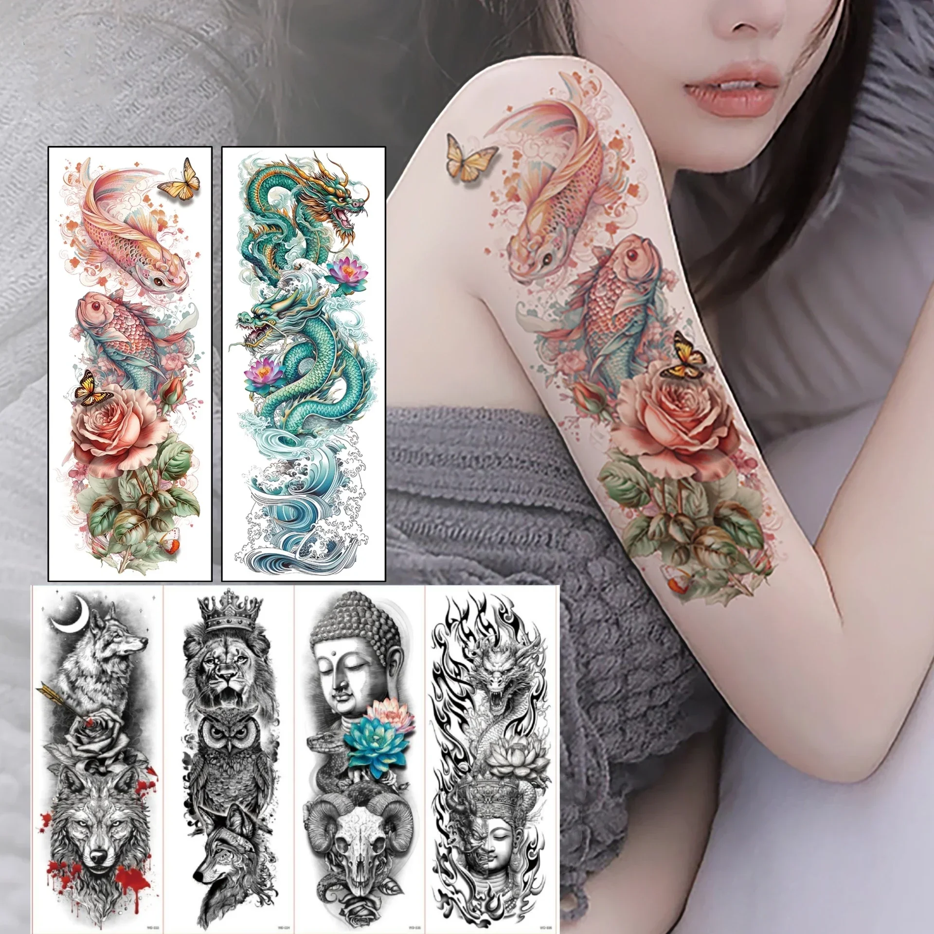 

Татуировка Временная водостойкая рукав племенной Дракон переводка на всю руку временные татуировки наклейки для мужчин женщин взрослые татуировки на тело