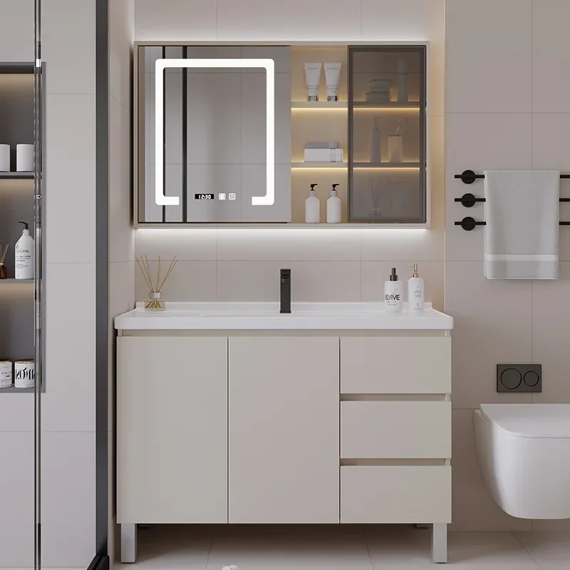 

Luxury Mirror Storage Bathroom Cabinet Makeup Organizer Ceramic Integrated Washbasin Bathroom Hotel Muebles Hogar Home Furniture