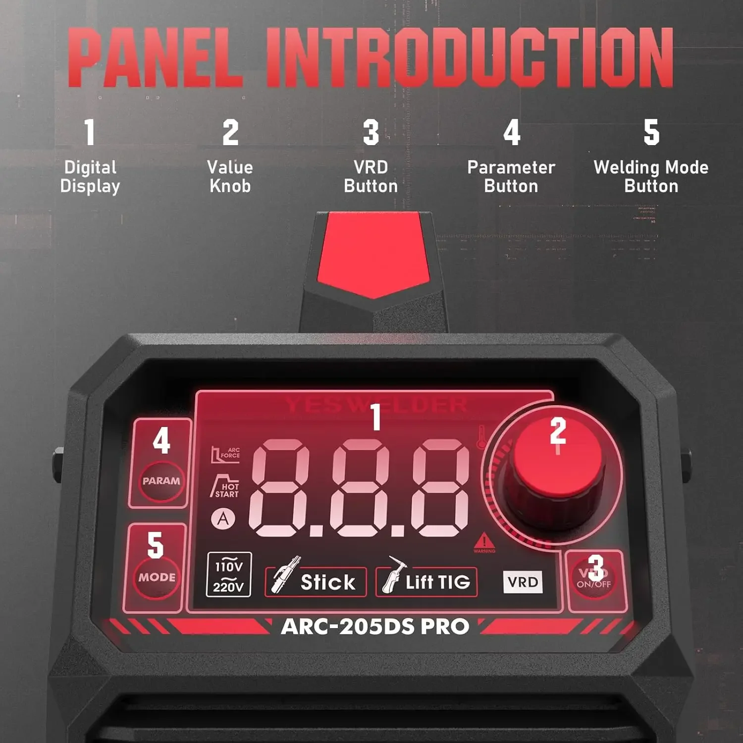 205Amp Stick Welder 110V/220V Dual Voltage Portable Welding Machine Digital Inverter IGBT ARC Welder Machine with Hot Start 5