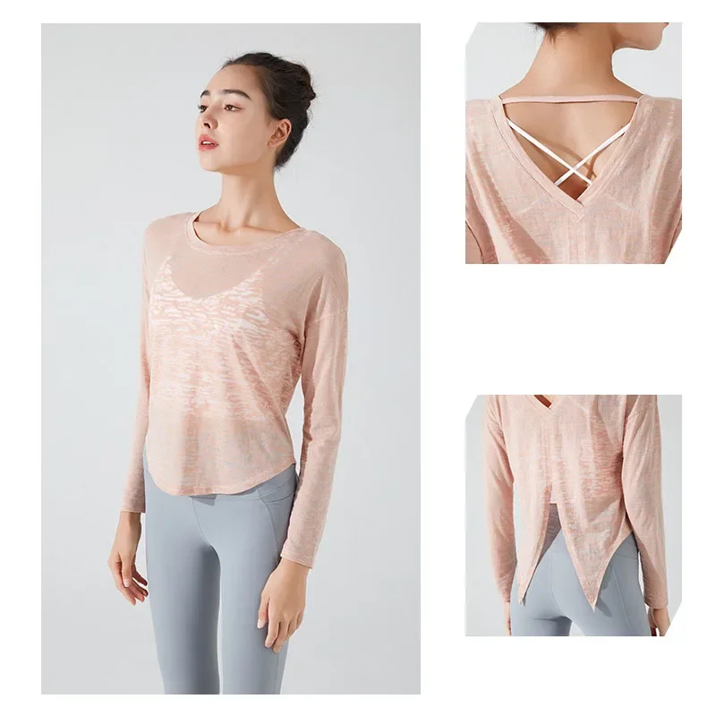 Woman Gym Yoga Top Female Long-sleeved Fitness Pilates Blouse Loose Sports Shirts Stown Sportswear Women