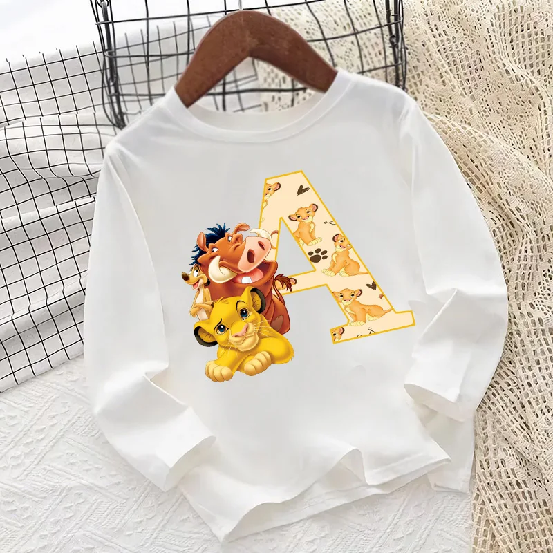 The Lion King Cute Simba 26 Alphabet A B C D E Print Kids T shirt Long Sleeve Autumn Baby Boys Girls Clothes Children T-Shirt