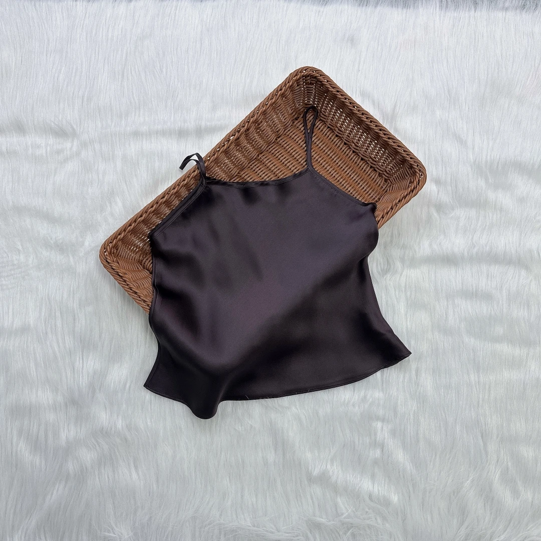 20MM Small Heavyweight 100% Natural Mulberry Silk Suspender Shorts Dark Coffee Casual Women's Skin-friendly Home Wear Pajama Set 2