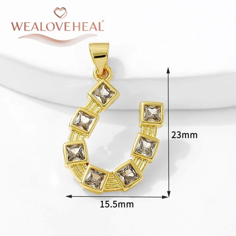 Trendige Charms-Anhänger in Sonne/Mond/Herz/Hufeisenform, 18 Karat vergoldet, eingelegter Zirkonia, Schmuckherstellung, Anhänger, DIY-Halskette – Detail 18