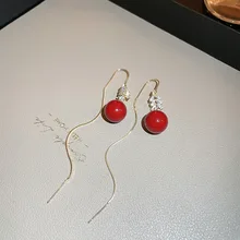  Real Gold Plated Zircon Leaf Pearl Drop Earrings for Women Lady Luxury Temperament Long Tassel Ear Line Ear Hook Jewelry 