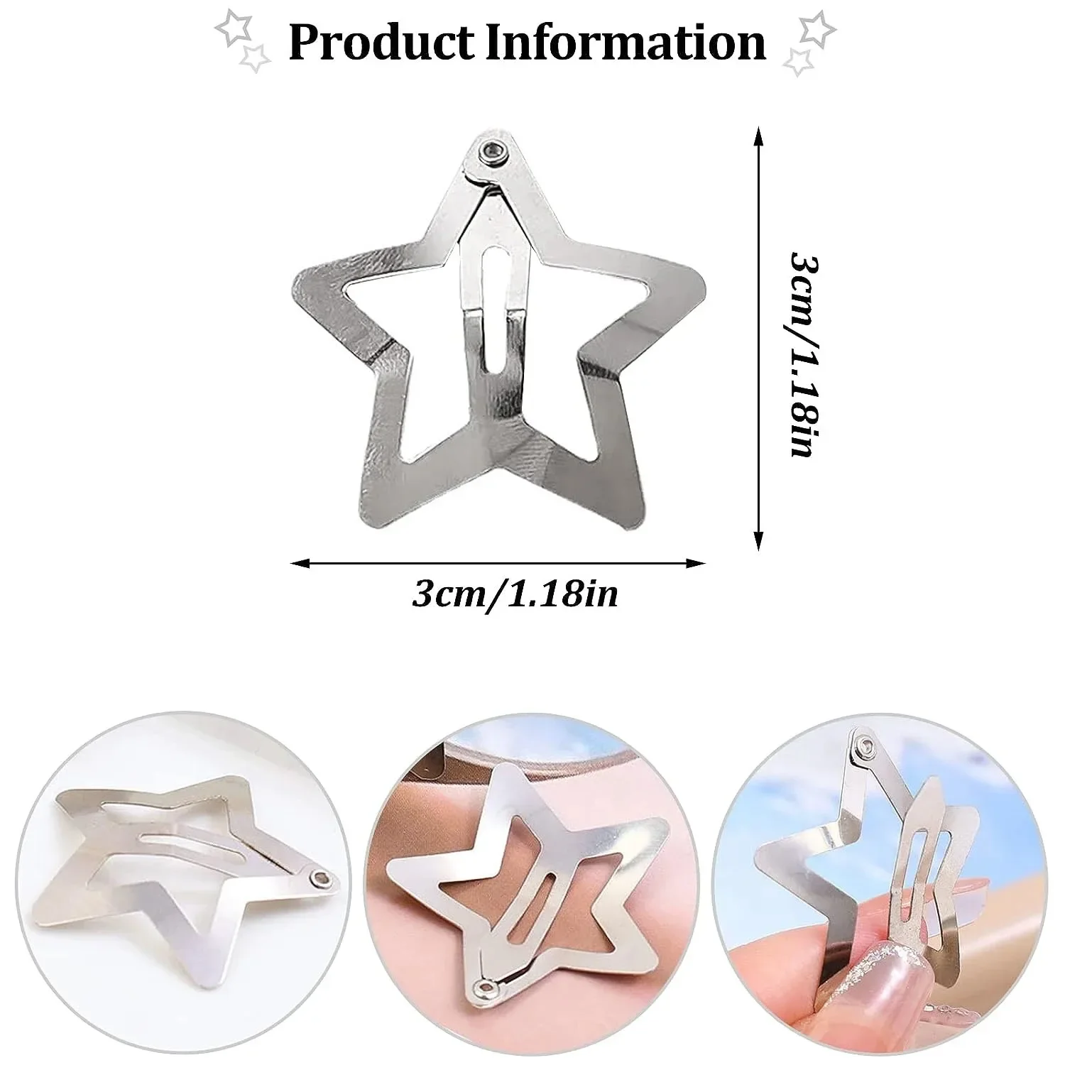 10/25/50/100/200PCS  Silver Star Hair Clips Girls Metal Snap Barrettes Hair Grip Jewel Accessories