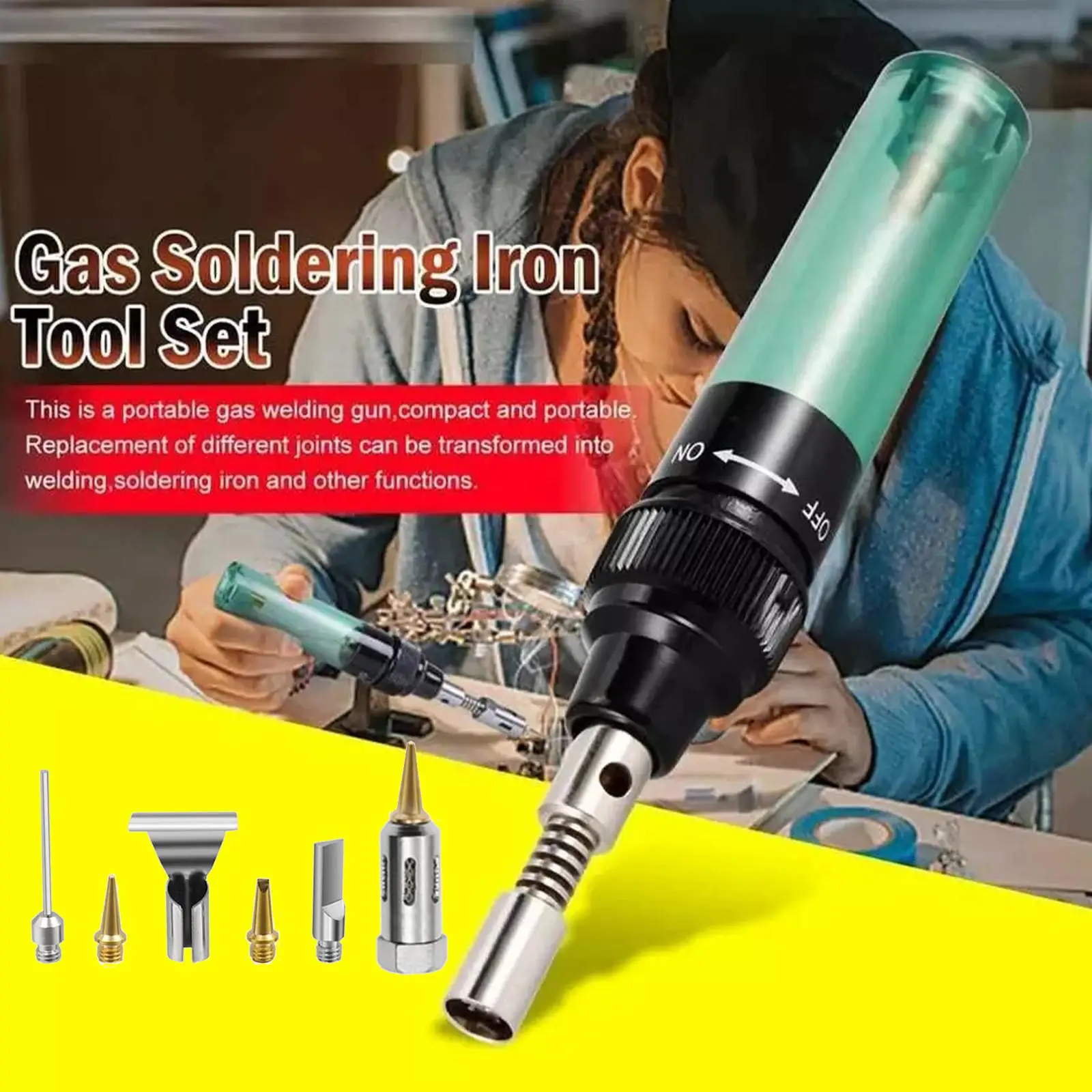 1300 Celsius Butane 6 IN 1 Portable Gas Soldering Iron Gas Blow Torch Gun Wireless Heating Tool Blow Pen Torch Welding Tools