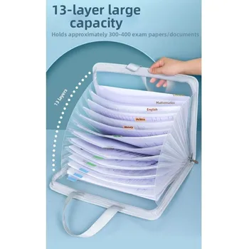 Cartella portadocumenti trasparente con 13 scomparti, borsa porta documenti durevole di grande capacità, portatile e multifunzionale