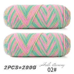 Vibrant Dyed Milk Cotton Yarn for DIY Crochet and Knitting Projects (02 Pink Green Yellow)