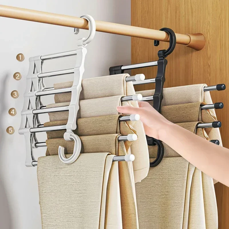 Perchero mágico 5 en 1 para pantalones, perchero plegable de acero  inoxidable para pantalones, estantes para colgar corbatas, organizador de  armario para dormitorio, almacenamiento de guardarropa - AliExpress