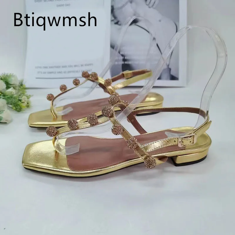 

Gold Silver Rhinestone Sandals Woman Flip Flops Crystal Diamond T-strap Flats Lady Sexy Party Shoes