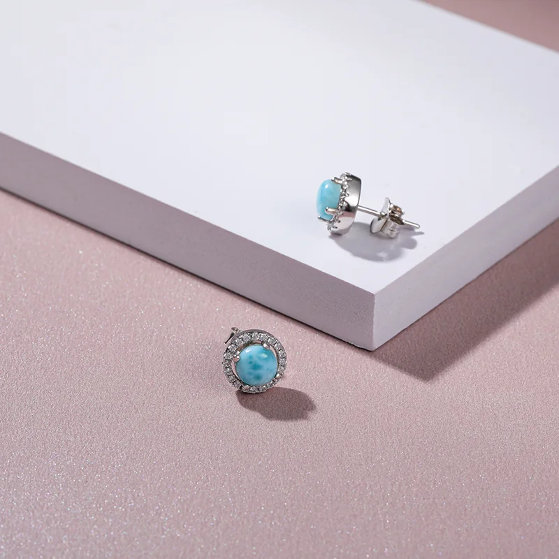XYOP 925 sterling silver zircon jewelry gift vintage flowers natural precious Larimar pendant necklace female earrings